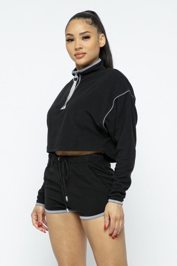 Zipper Crop Top & High-Waist Shorts Set – Black