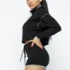 Zipper Crop Top & High-Waist Shorts Set – Black