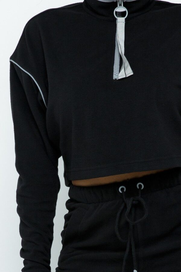 Zipper Crop Top & High-Waist Shorts Set – Black
