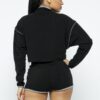 Zipper Crop Top & High-Waist Shorts Set – Black