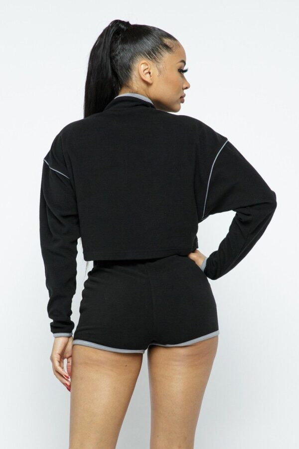 Zipper Crop Top & High-Waist Shorts Set – Black