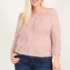 Plus Size Textured Off-the-Shoulder Long Sleeve Top – Mauve