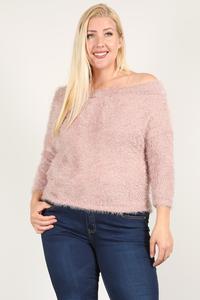 Plus Size Textured Off-the-Shoulder Long Sleeve Top – Mauve