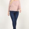 Plus Size Textured Off-the-Shoulder Long Sleeve Top – Mauve