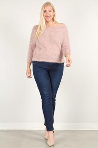 Plus Size Textured Off-the-Shoulder Long Sleeve Top – Mauve