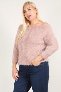 Plus Size Textured Off-the-Shoulder Long Sleeve Top – Mauve