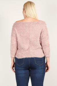 Plus Size Textured Off-the-Shoulder Long Sleeve Top – Mauve