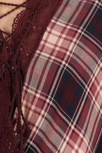 Plus-Size Plaid 3/4 Sleeve Top with Hi-Lo Hem – Wine