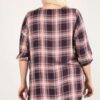 Plus-Size Plaid 3/4 Sleeve Top with Hi-Lo Hem – Wine