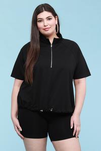 Plus Size French Terry Pullover Sweatshirt – Mock Neck, Black