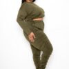 Off-Shoulder Cropped Top & Ruched Leggings Set – Olive (Plus Size)