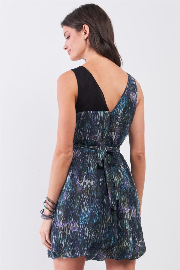 Mesh V-Neck Mini Dress with Self-Tie Waist – Navy