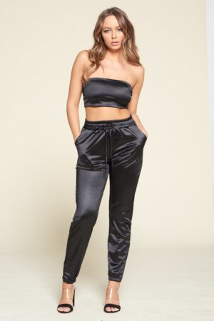 Tube Top Pant Set – Stretch Polyester Blend (Black)