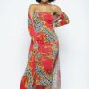 Venechia Print Tube Dress & Cardigan Set – Red