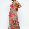 Venechia Print Tube Dress & Cardigan Set – Red