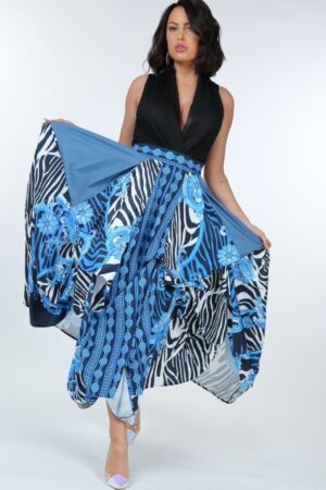 Animal Chain Print Denim Tacked Maxi Skirt – Black Gold