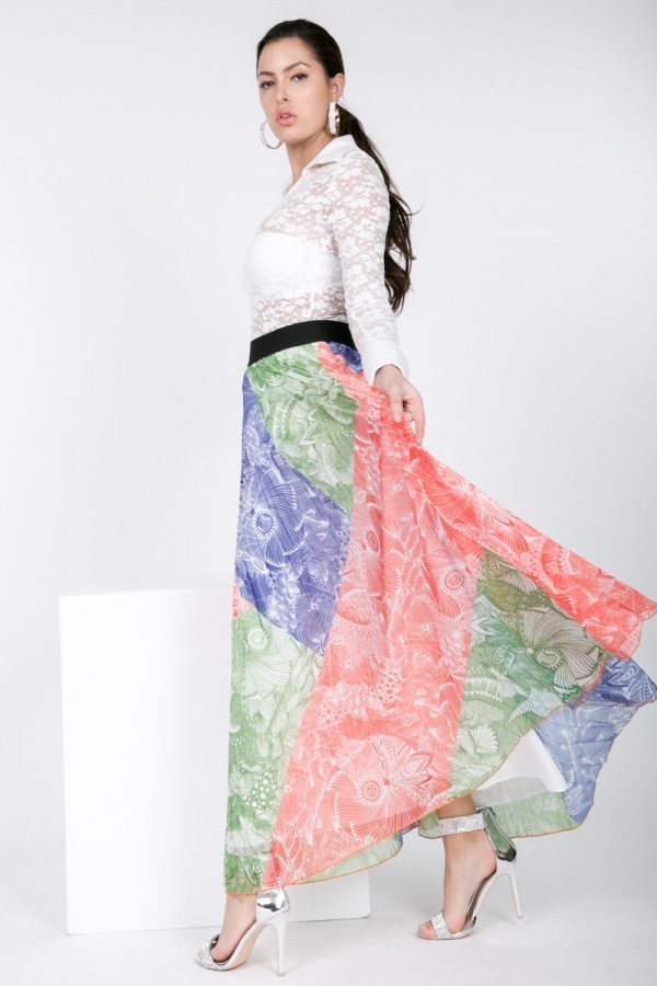 Color-Block Pleated Maxi Skirt – Multi