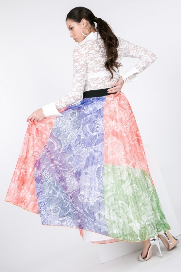 Color-Block Pleated Maxi Skirt – Multi