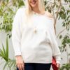 Plus Size Round-Neck Long-Sleeve Sweater in Ivory