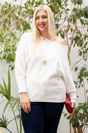 Plus Size Round-Neck Long-Sleeve Sweater in Ivory