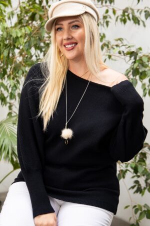 Plus Size Round Neck Sweater – Long Sleeve Black