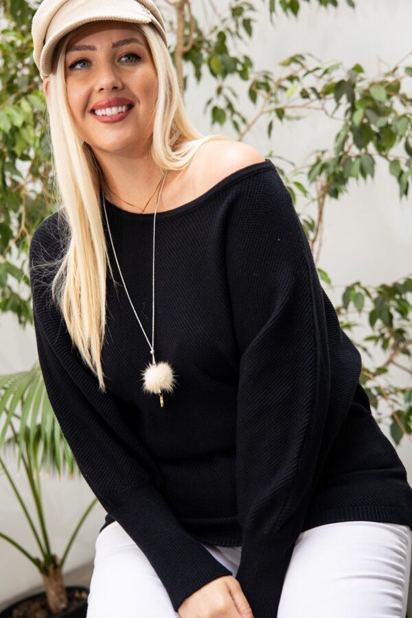 Plus Size Round Neck Sweater – Long Sleeve Black