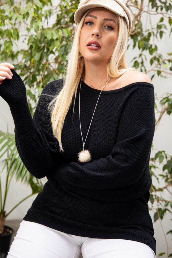 Plus Size Round Neck Sweater – Long Sleeve Black