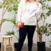 Plus Size Round-Neck Long-Sleeve Sweater in Ivory