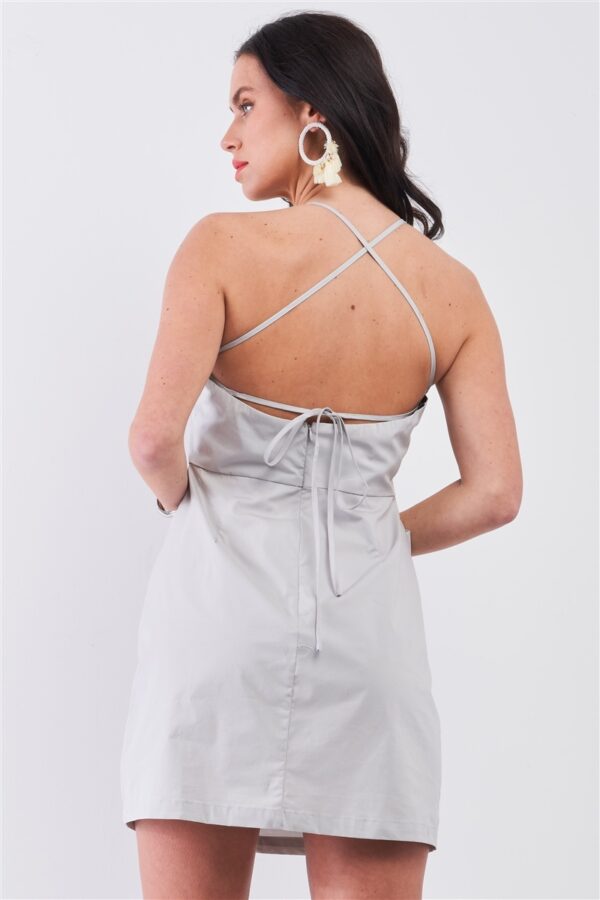 Light Grey Apron Mini Dress – Square Neck, Criss-Cross Back