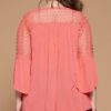 Plus Size Babydoll Blouse – Crochet Lace V-Neck, Coral