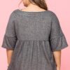 French Pullover Terry Woven Top with Lace Hem – Charcoal