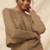 Ribbed Knit Sweater with Eyelet Detail – Taupe