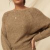 Ribbed Knit Sweater with Eyelet Detail – Taupe