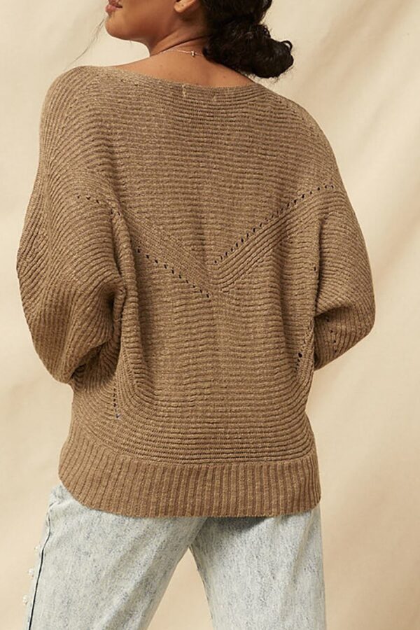 Ribbed Knit Sweater with Eyelet Detail – Taupe