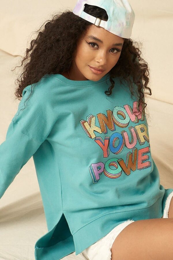 French Terry Graphic Sweatshirt – ‘Know Your Power’ Jade