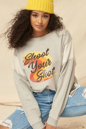 French Terry Graphic Sweatshirt – ‘Shoot Your Shot’ Heather Grey