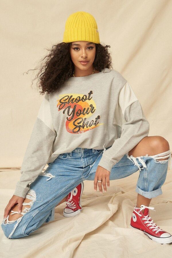 French Terry Graphic Sweatshirt – ‘Shoot Your Shot’ Heather Grey