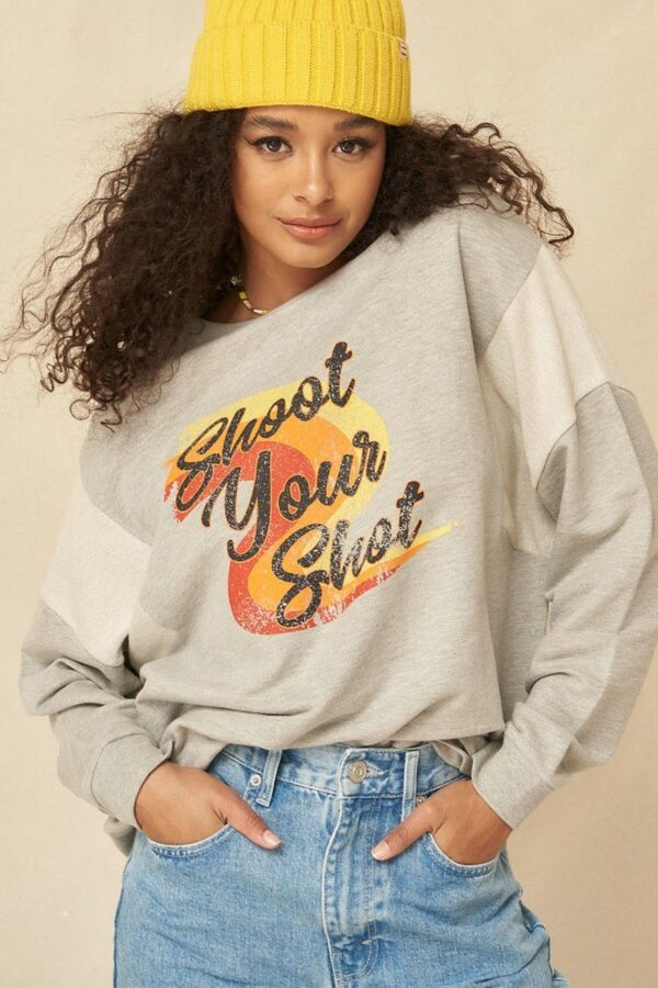 French Terry Graphic Sweatshirt – ‘Shoot Your Shot’ Heather Grey
