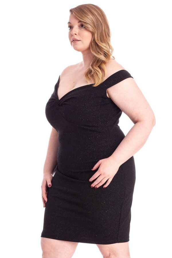 Plus Size Glittered Off-Shoulder Bodycon Mini Dress – Black