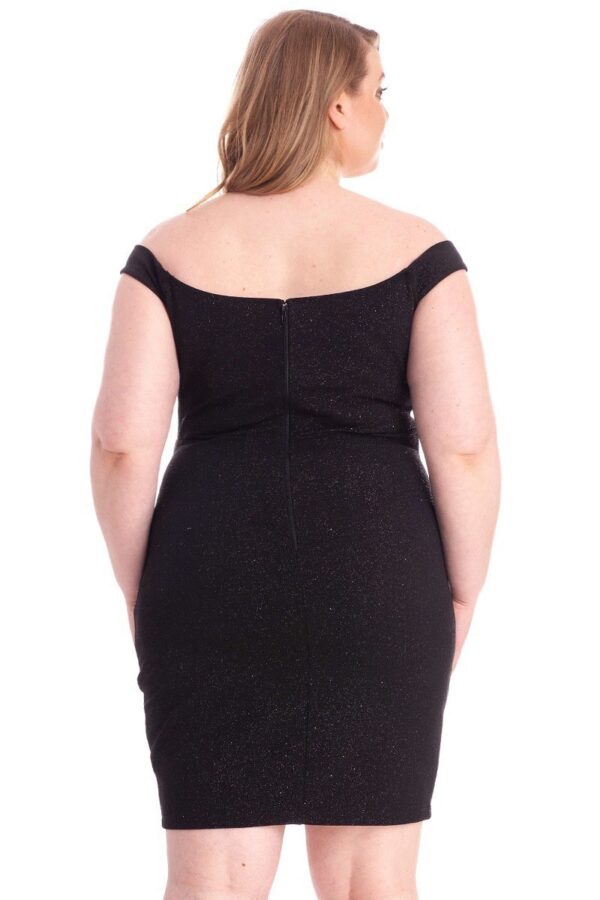 Plus Size Glittered Off-Shoulder Bodycon Mini Dress – Black