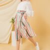 Woven Midi Skirt – Pleated Multicolor Stripe, Ivory