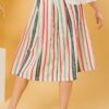 Woven Midi Skirt – Pleated Multicolor Stripe, Ivory