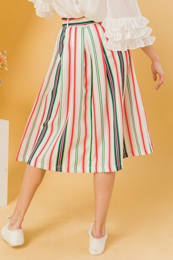 Woven Midi Skirt – Pleated Multicolor Stripe, Ivory