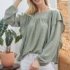 Draped Ruffle Long-Sleeve Top – Sage