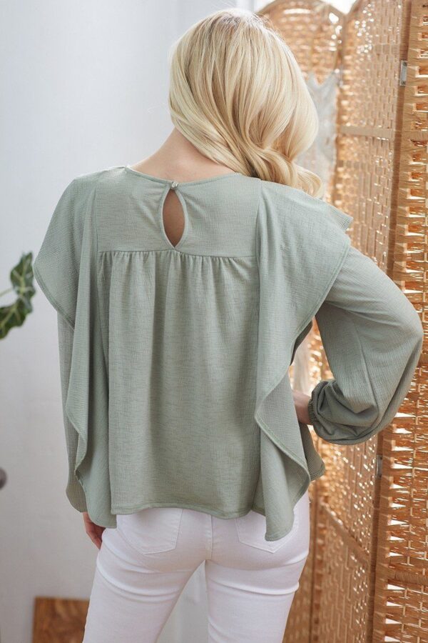 Draped Ruffle Long-Sleeve Top – Sage