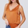 Lace-Detail V-Neck Woven Bodysuit – Light Rust