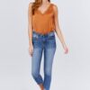 Lace-Detail V-Neck Woven Bodysuit – Light Rust