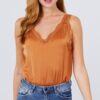 Lace-Detail V-Neck Woven Bodysuit – Light Rust
