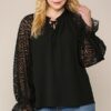 Plus Size Zebra Burnout Ruffled-Neck Bubble Crepe Blouse