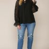 Plus Size Zebra Burnout Ruffled-Neck Bubble Crepe Blouse